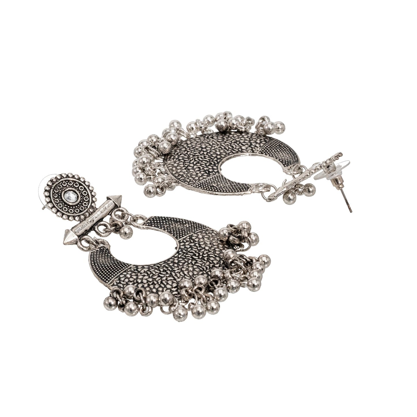 Antique German Silver Designer and Stylish Afghani Oxidised Chandbali Jhumka Dangle Drop Earrings for Women (SJ_1684_S)