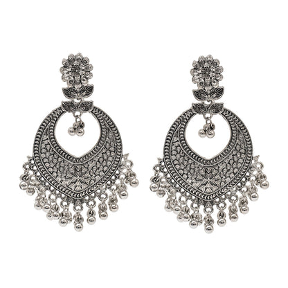 Antique German Silver Designer and Stylish Afghani Oxidised Chandbali Jhumka Dangle Drop Earrings for Women (SJ_1684_S)