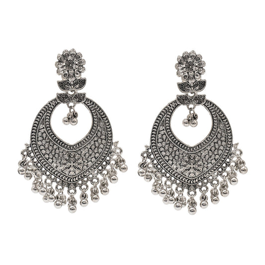 Antique German Silver Designer and Stylish Afghani Oxidised Chandbali Jhumka Dangle Drop Earrings for Women (SJ_1684_S)