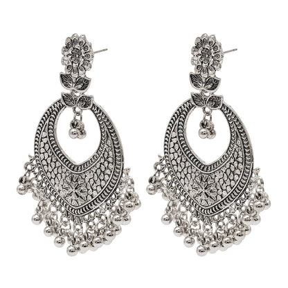 Antique German Silver Designer and Stylish Afghani Oxidised Chandbali Jhumka Dangle Drop Earrings for Women (SJ_1684_S)