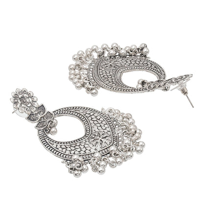 Antique German Silver Designer and Stylish Afghani Oxidised Chandbali Jhumka Dangle Drop Earrings for Women (SJ_1684_S)