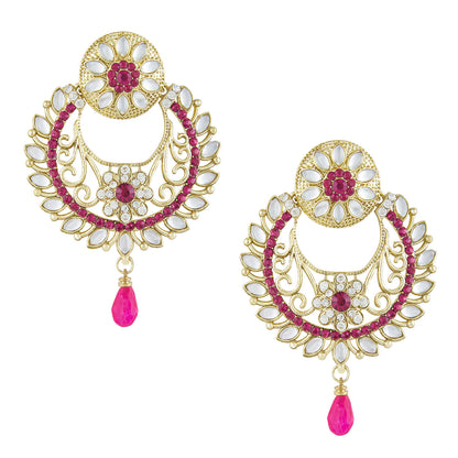 Gold Plated Tradtional Ethnic Chand Bali Pink Earring (SJ_274)