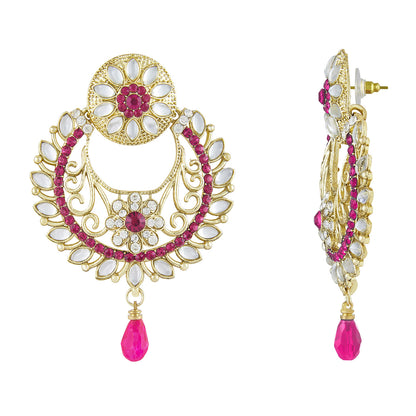 Gold Plated Tradtional Ethnic Chand Bali Pink Earring (SJ_274)