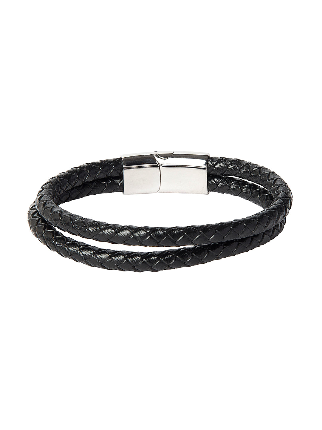 Braided Designer Stainless Steel and Leather Bracelet for Men, Boys and Women [Unisex] Black (SJ_3348_S)
