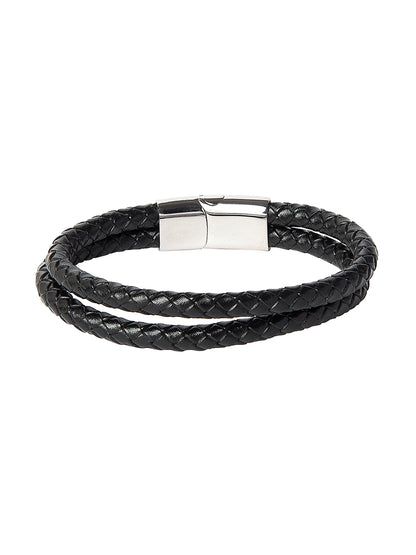 Braided Designer Stainless Steel and Leather Bracelet for Men, Boys and Women [Unisex] Black (SJ_3348_S)