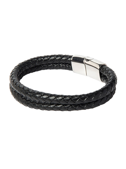 Braided Designer Stainless Steel and Leather Bracelet for Men, Boys and Women [Unisex] Black (SJ_3348_S)