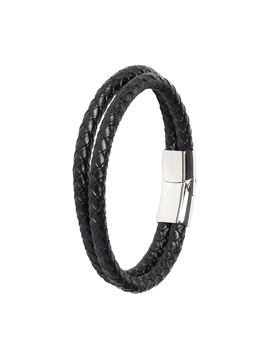 Braided Designer Stainless Steel and Leather Bracelet for Men, Boys and Women [Unisex] Black (SJ_3348_S)