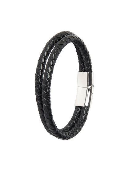 Braided Designer Stainless Steel and Leather Bracelet for Men, Boys and Women [Unisex] Black (SJ_3348_S)