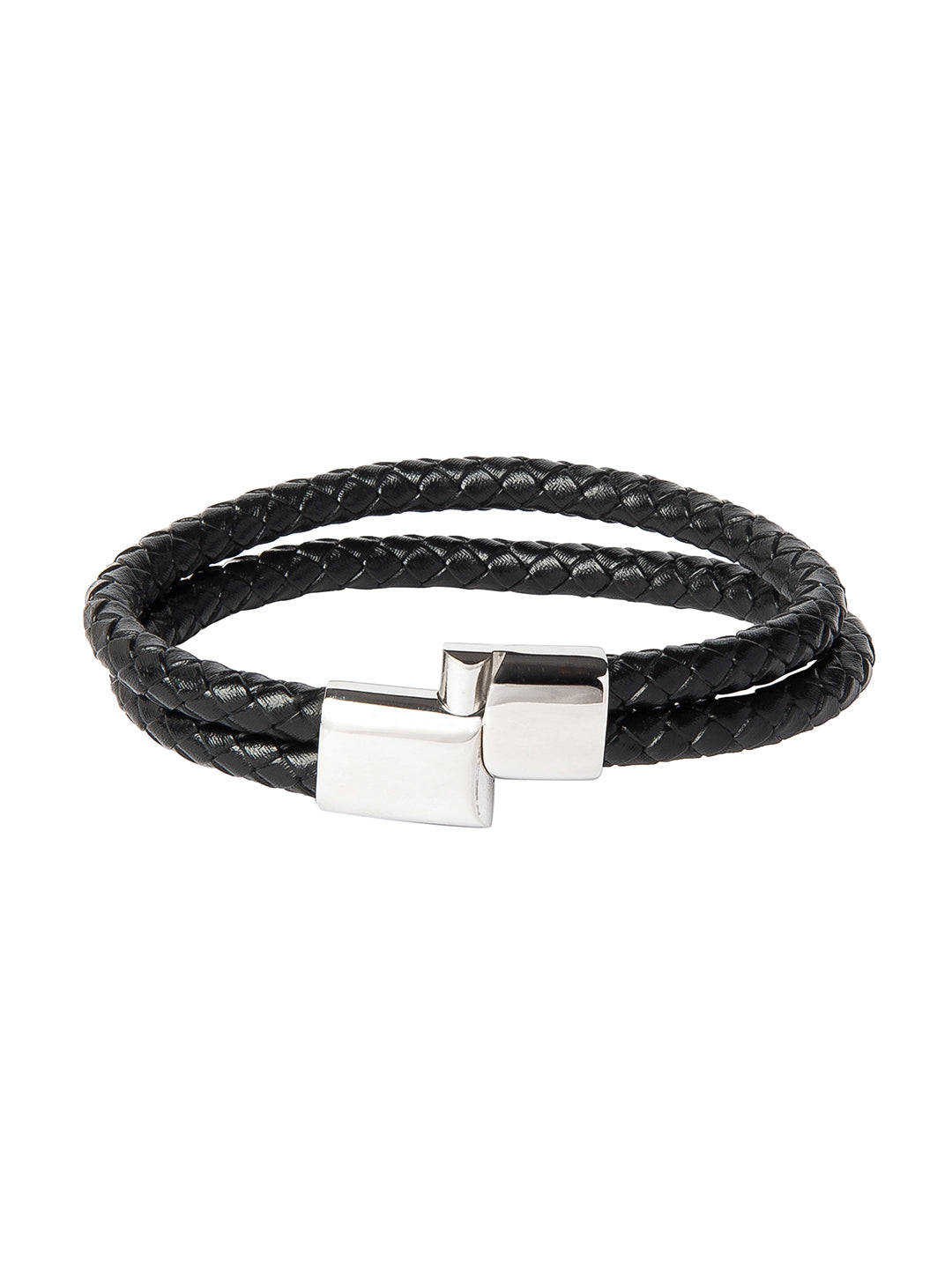 Braided Designer Stainless Steel and Leather Bracelet for Men, Boys and Women [Unisex] Black (SJ_3348_S)