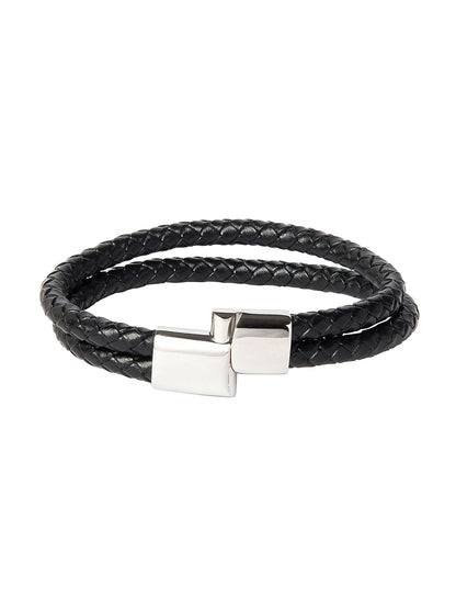 Braided Designer Stainless Steel and Leather Bracelet for Men, Boys and Women [Unisex] Black (SJ_3348_S)