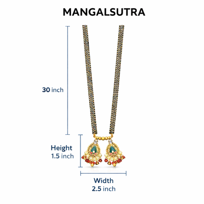 Traditional Heritage Long Black Beads Tanmaniya Mangalsutra with Kundan & CZ Antique Gold Plated Temple Pendant for Women - (SJN_346_D2)