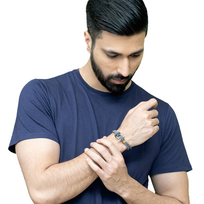 Combo of 2 Black and Grey Cotton Rope Bracelets for Men with Stainless Steel Screw Closure - SJLB_05