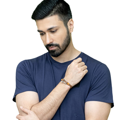 Men’s Black and Brown Leather Bracelet Combo with Stainless Steel Screw Clasp for a Rugged Modern Look - SJLB_09