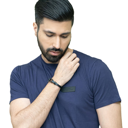 Men’s Black Leather Bracelet Combo with Black and Silver Stainless Steel Screw Clasps for a Sleek Modern Style - SJLB_10