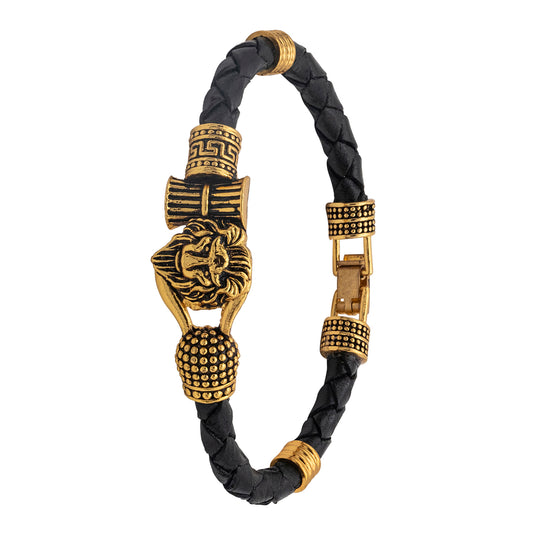 Shining Jewel Gold Healing and Powerful Adjustable Leather Bracelet for Men (SJ_3575)