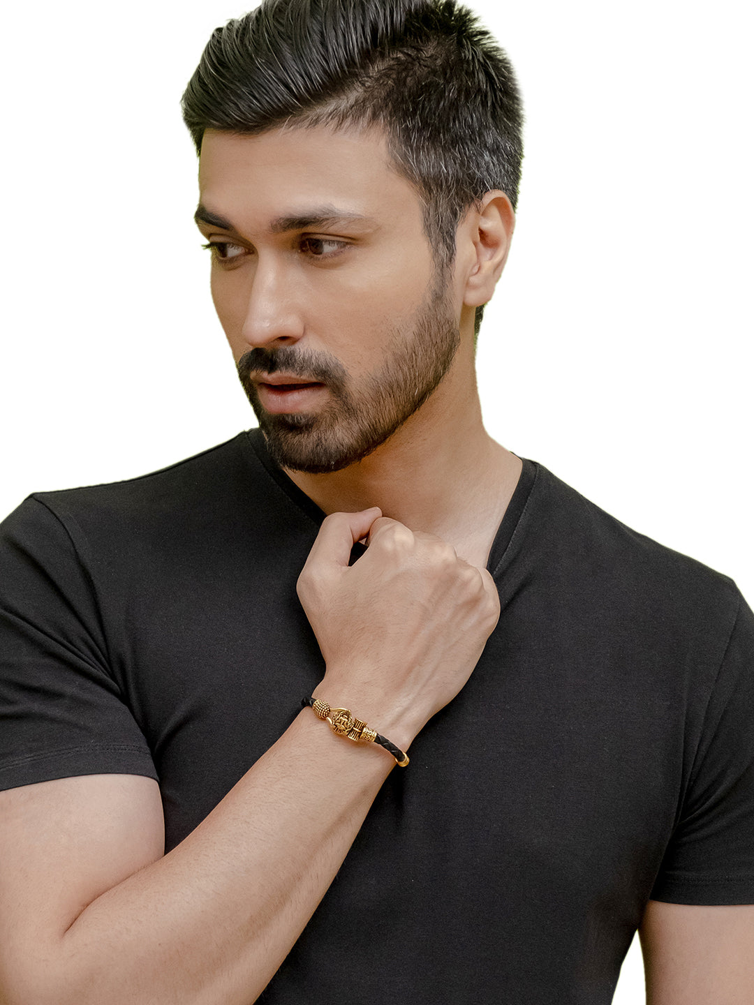 Shining Jewel Gold Healing and Powerful Adjustable Leather Bracelet for Men (SJ_3575)