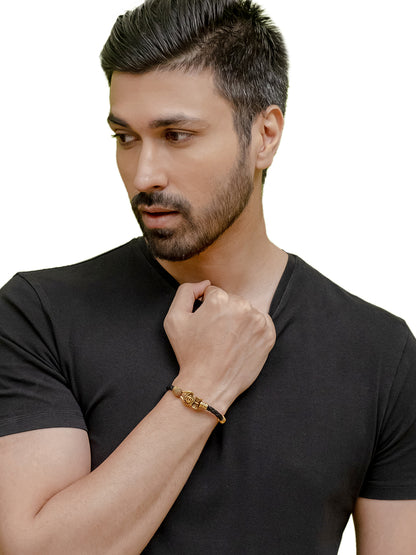 Shining Jewel Gold Healing and Powerful Adjustable Leather Bracelet for Men (SJ_3575)