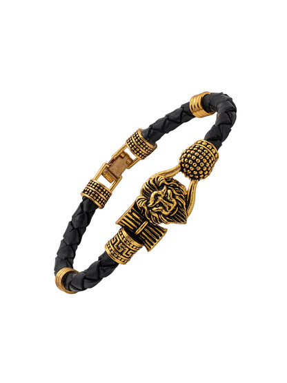 Shining Jewel Gold Healing and Powerful Adjustable Leather Bracelet for Men (SJ_3575)