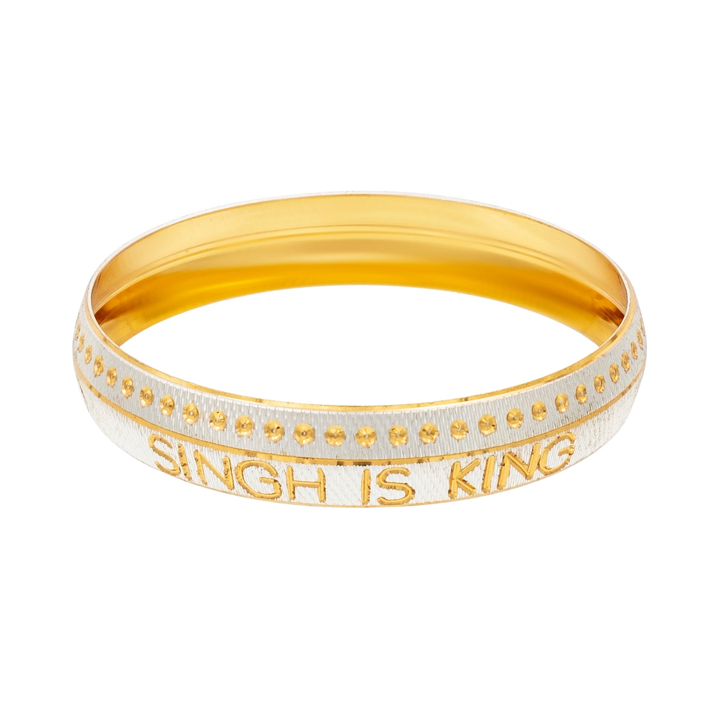 Shining Jewel Sikh Sing is King Design Gold Silver Plated Kada for Men (SJ_3578_P)