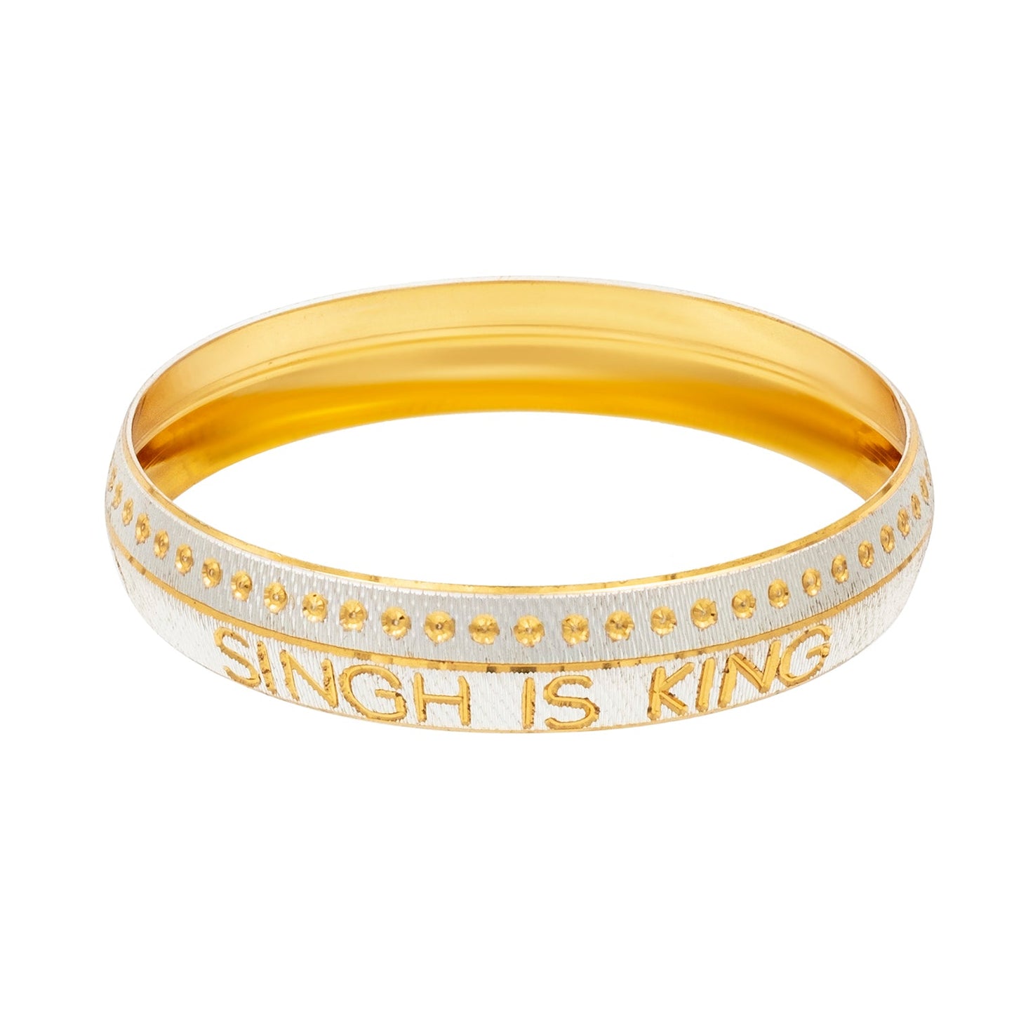 Shining Jewel Sikh Sing is King Design Gold Silver Plated Kada for Men (SJ_3578_P)