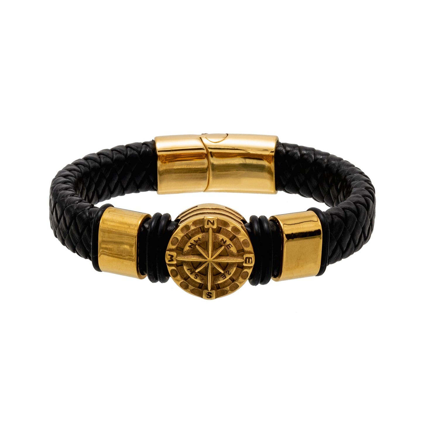 Gold Plated Matte Braided Design Stainless Steel and Leather Bracelet for Mens (SJ_3587_G)