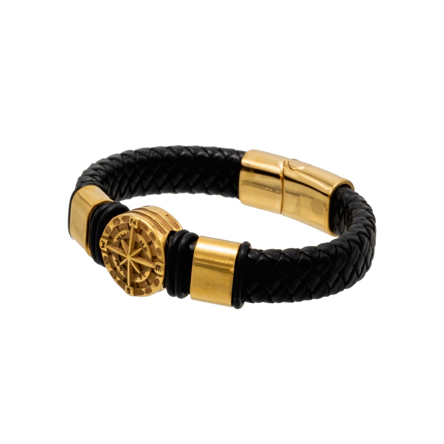 Gold Plated Matte Braided Design Stainless Steel and Leather Bracelet for Mens (SJ_3587_G)