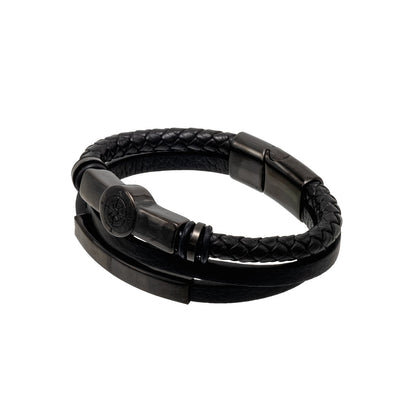 Double Layer Braided Matte Black Design Stainless Steel Leather Bracelet for Mens (SJ_3588_BK)