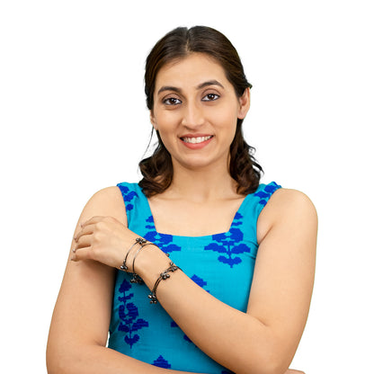 Antique Black Silver-Plated Ghungroo Design Bangle For Women (SJ_3590_AS)