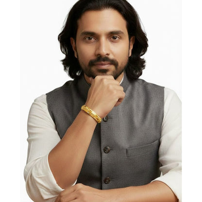 Traditional Indian Two Tone Black And Gold Plated Punjabi Sikh Brass Kada  for Men SJ_3594