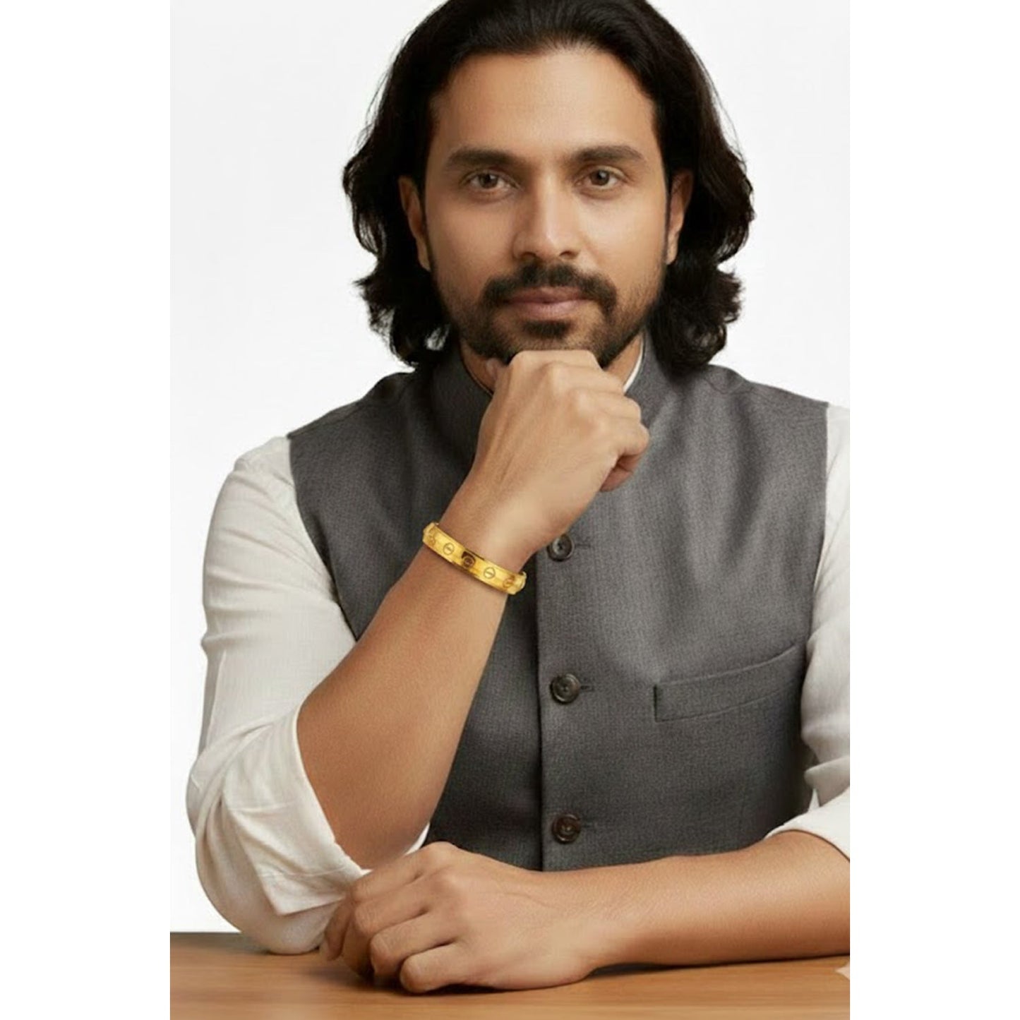 Traditional Indian Gold Plated Punjabi Sikh Brass Kada for Men SJ_3596
