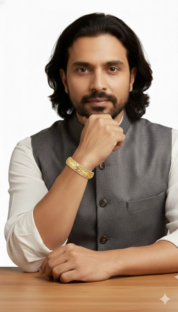 Classic Two Tone Gold & Silver Plated Amritsari  Kada for Men SJ_3597