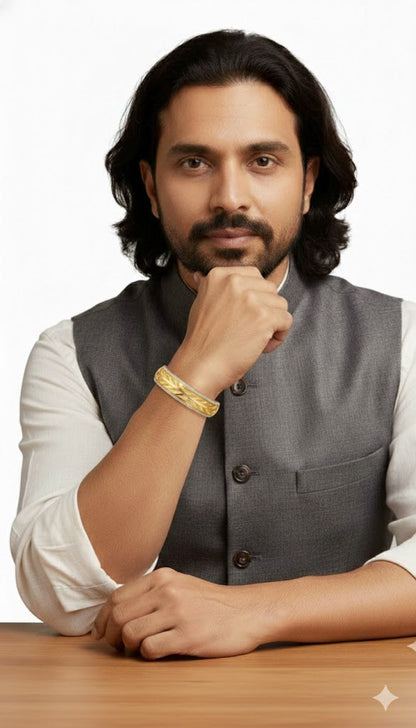 Classic Two Tone Gold & Silver Plated Amritsari  Kada for Men SJ_3597