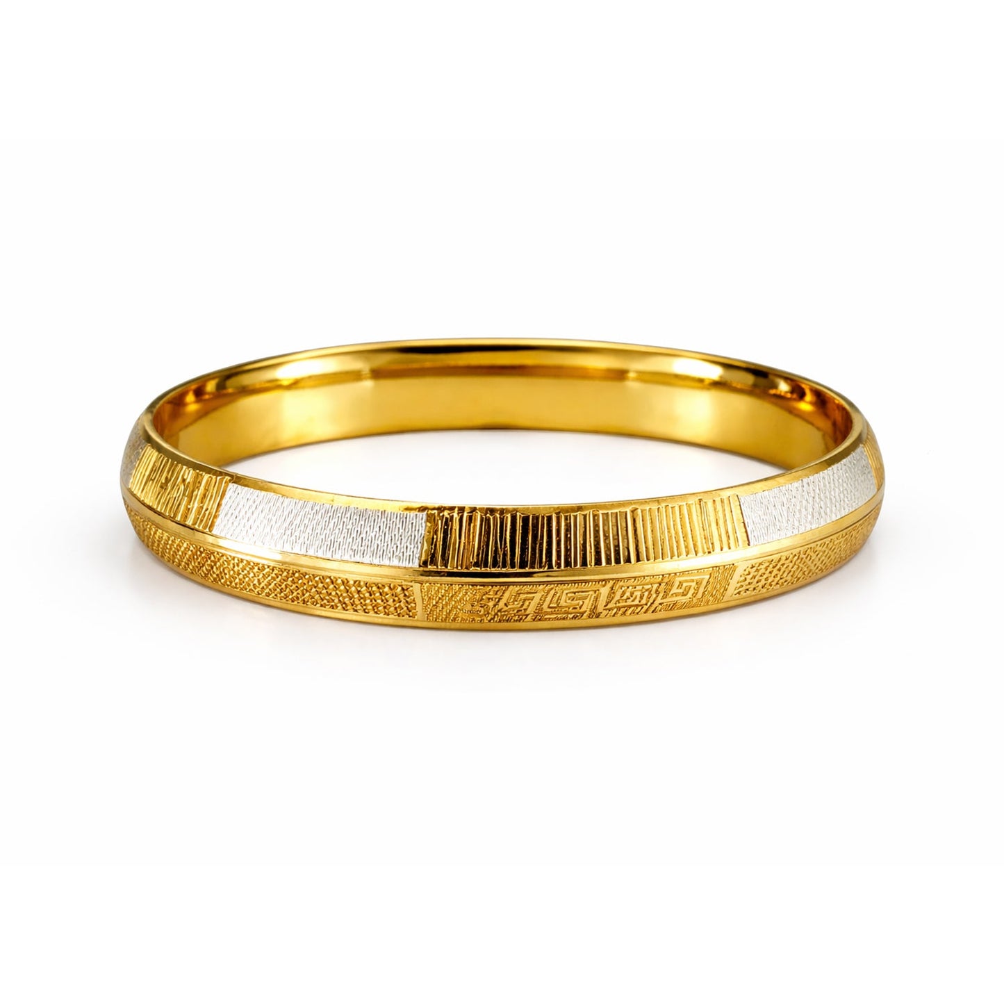 Heavy 15 mm Two Tone Gold & Silver Plated Amritsari  Kada for Men SJ_3601