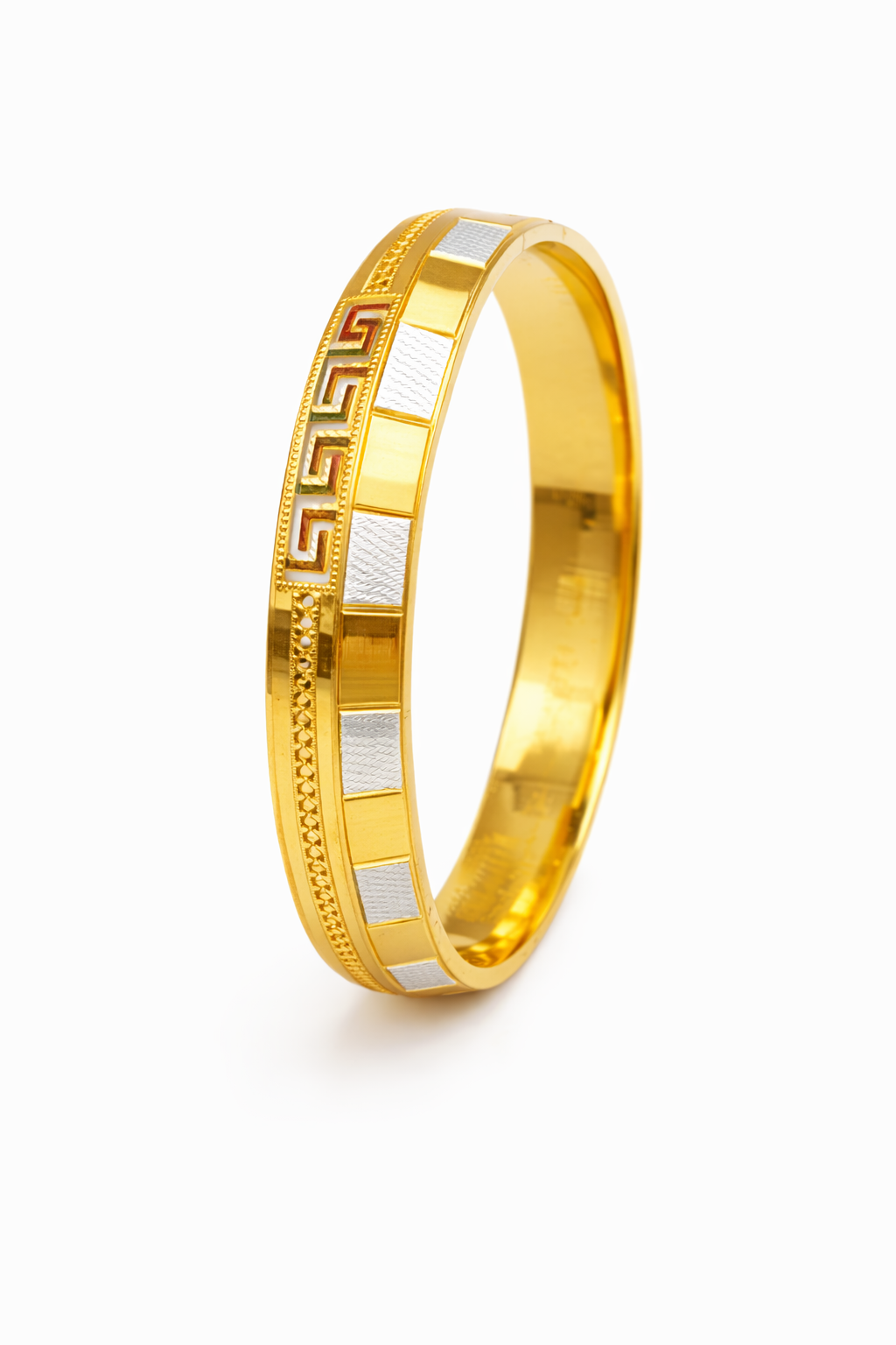 Heavy 15 mm Two Tone Gold & Silver Plated Amritsari  Kada for Men SJ_3602