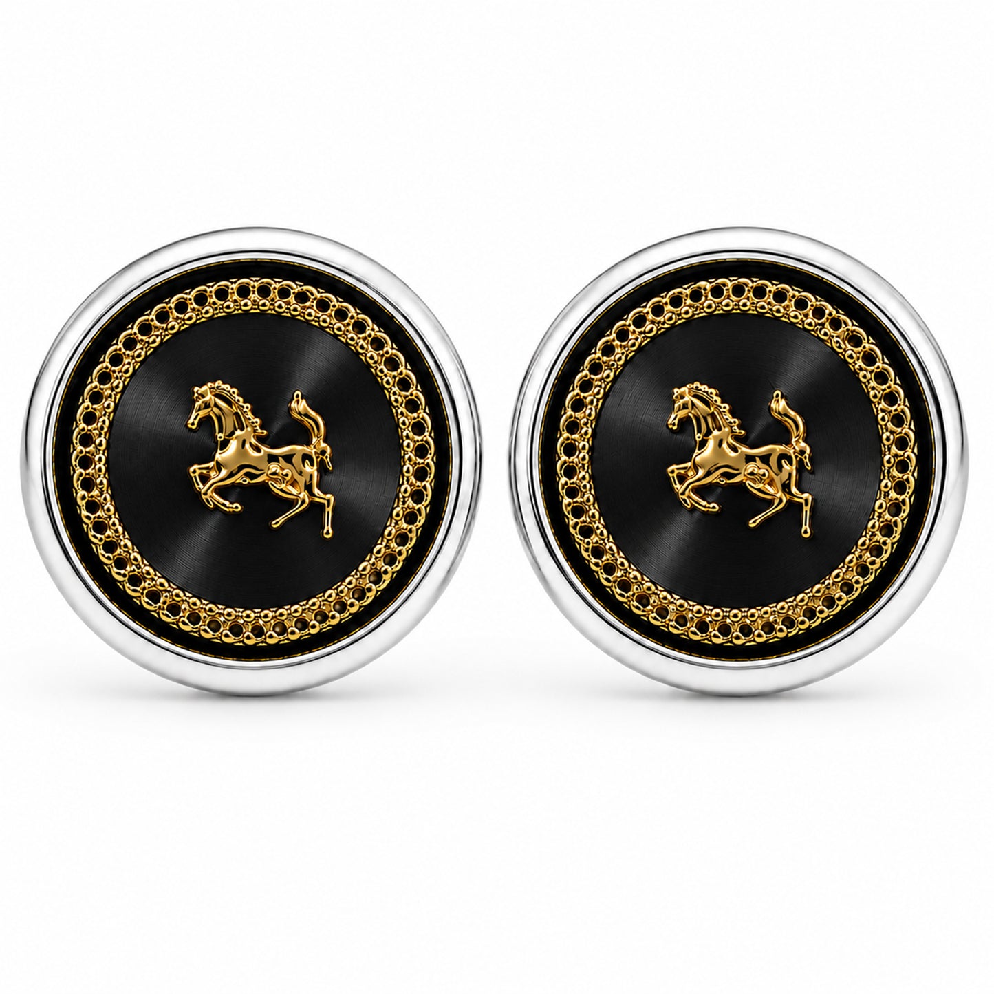 Fancy and Designer Silver plated Black Horse Design Cufflinks for Men (SJ_7209_BK)