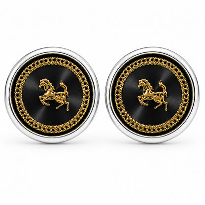 Fancy and Designer Silver plated Black Horse Design Cufflinks for Men (SJ_7209_BK)