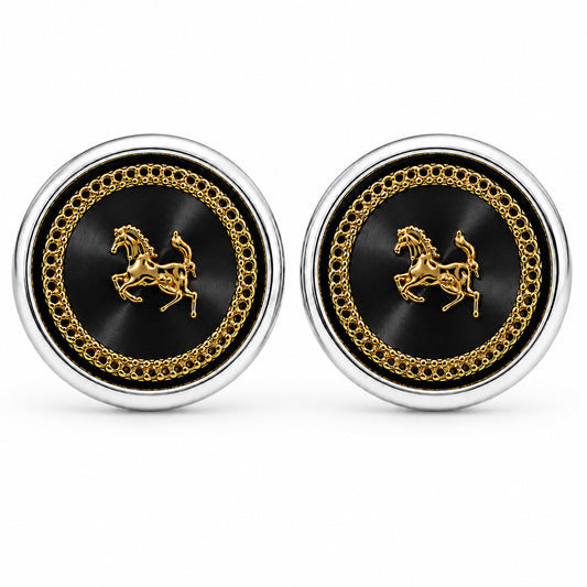 Fancy and Designer Silver plated Black Horse Design Cufflinks for Men (SJ_7209_BK)