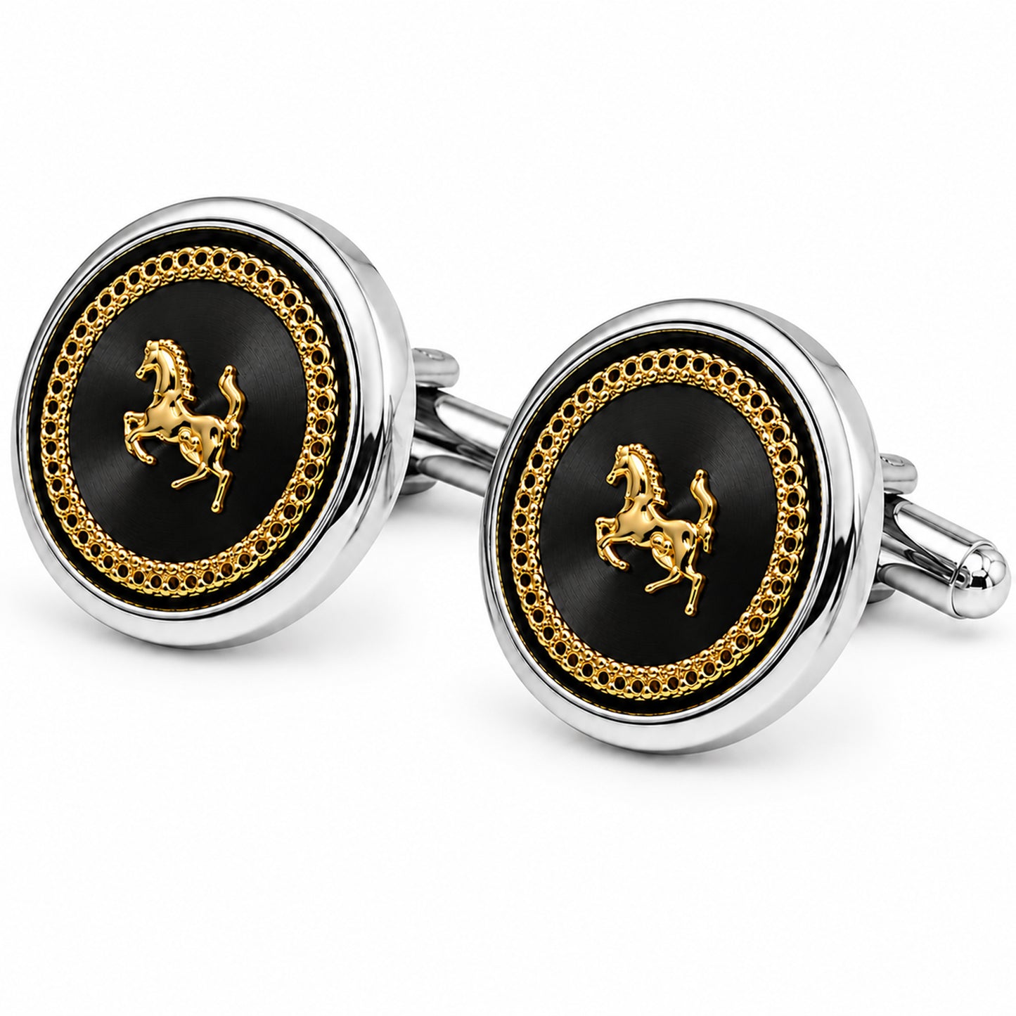 Fancy and Designer Silver plated Black Horse Design Cufflinks for Men (SJ_7209_BK)