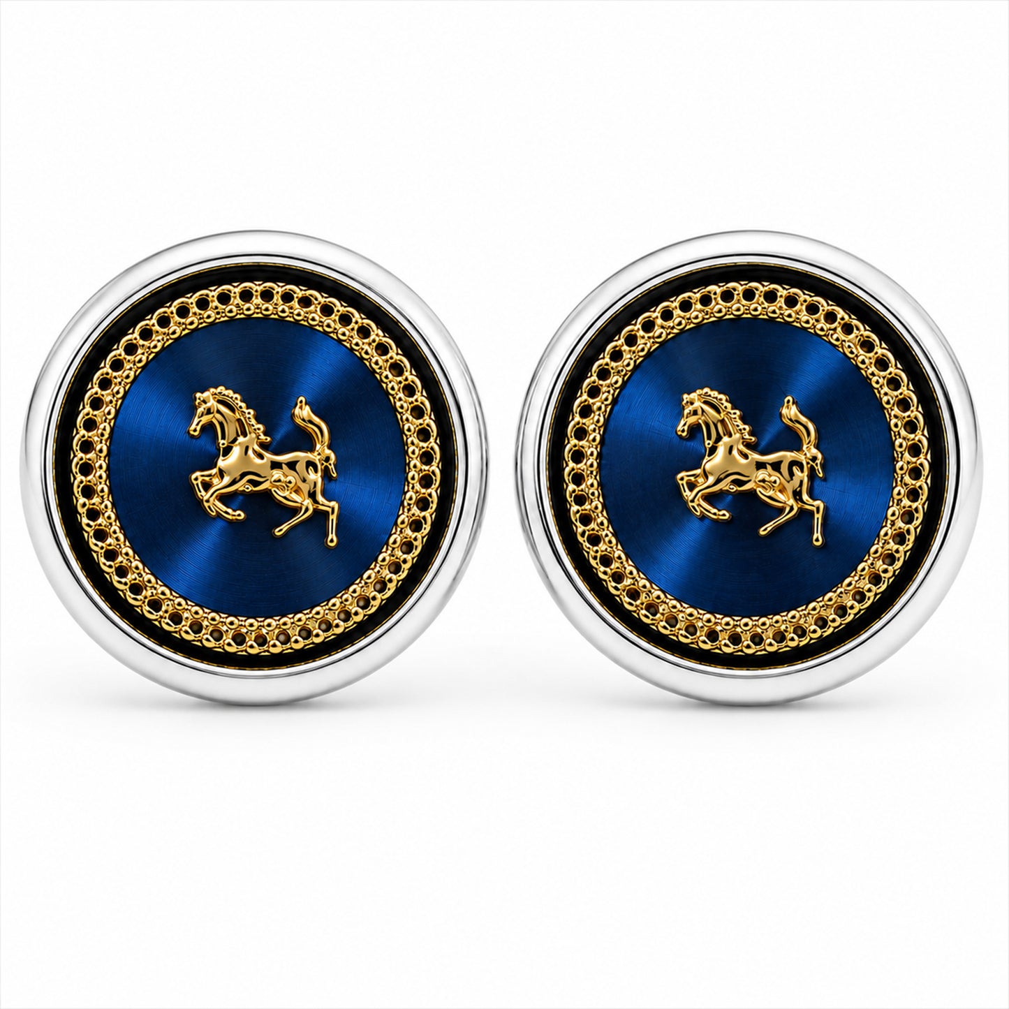 Fancy and Designer Silver plated Navy Blue Horse Design Cufflinks for Men (SJ_7209_BL)