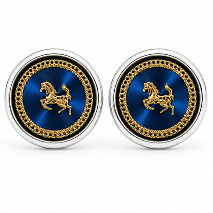 Fancy and Designer Silver plated Navy Blue Horse Design Cufflinks for Men (SJ_7209_BL)