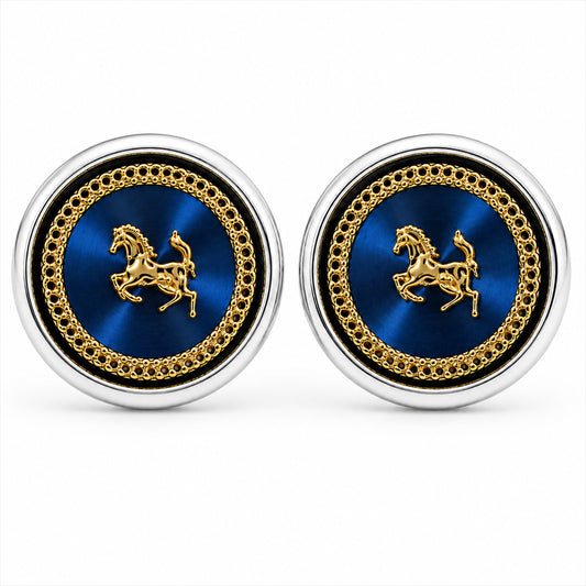 Fancy and Designer Silver plated Navy Blue Horse Design Cufflinks for Men (SJ_7209_BL)