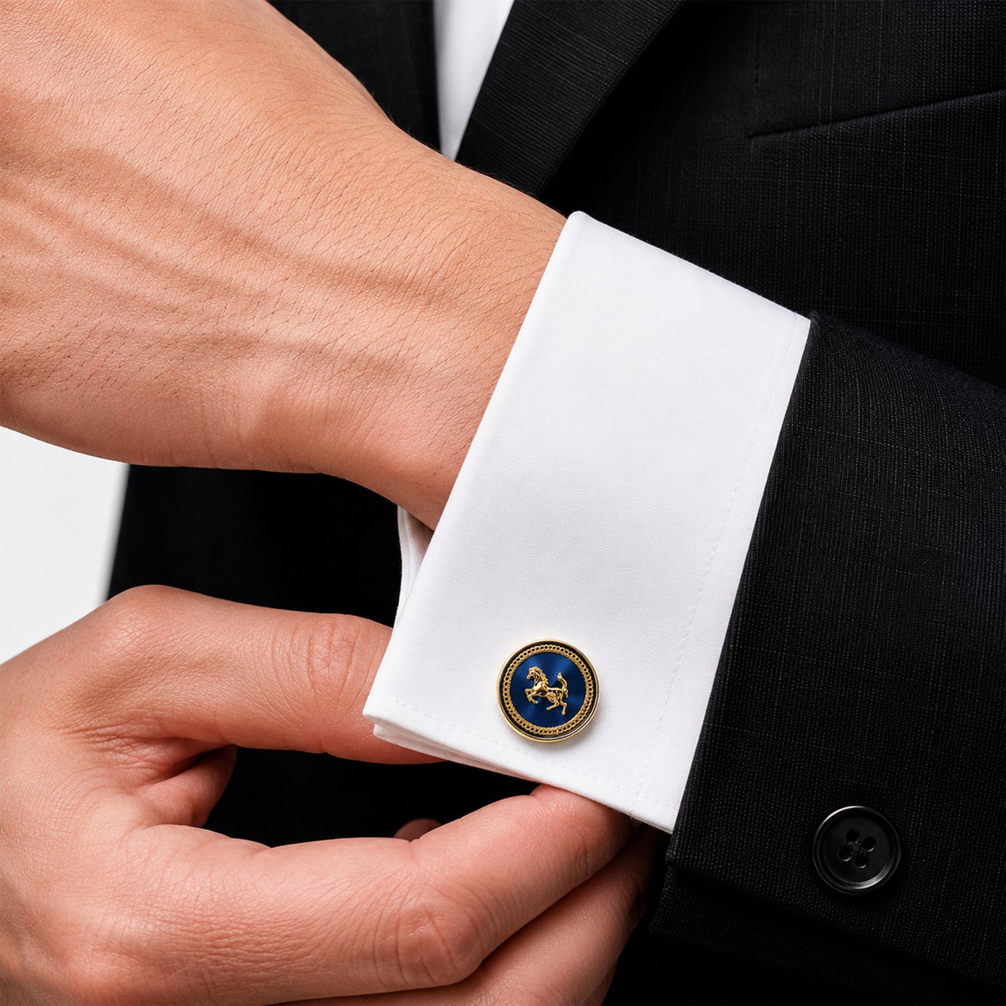 Fancy and Designer Silver plated Navy Blue Horse Design Cufflinks for Men (SJ_7209_BL)