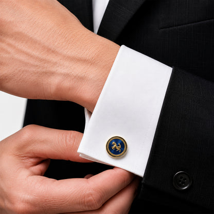 Fancy and Designer Silver plated Navy Blue Horse Design Cufflinks for Men (SJ_7209_BL)