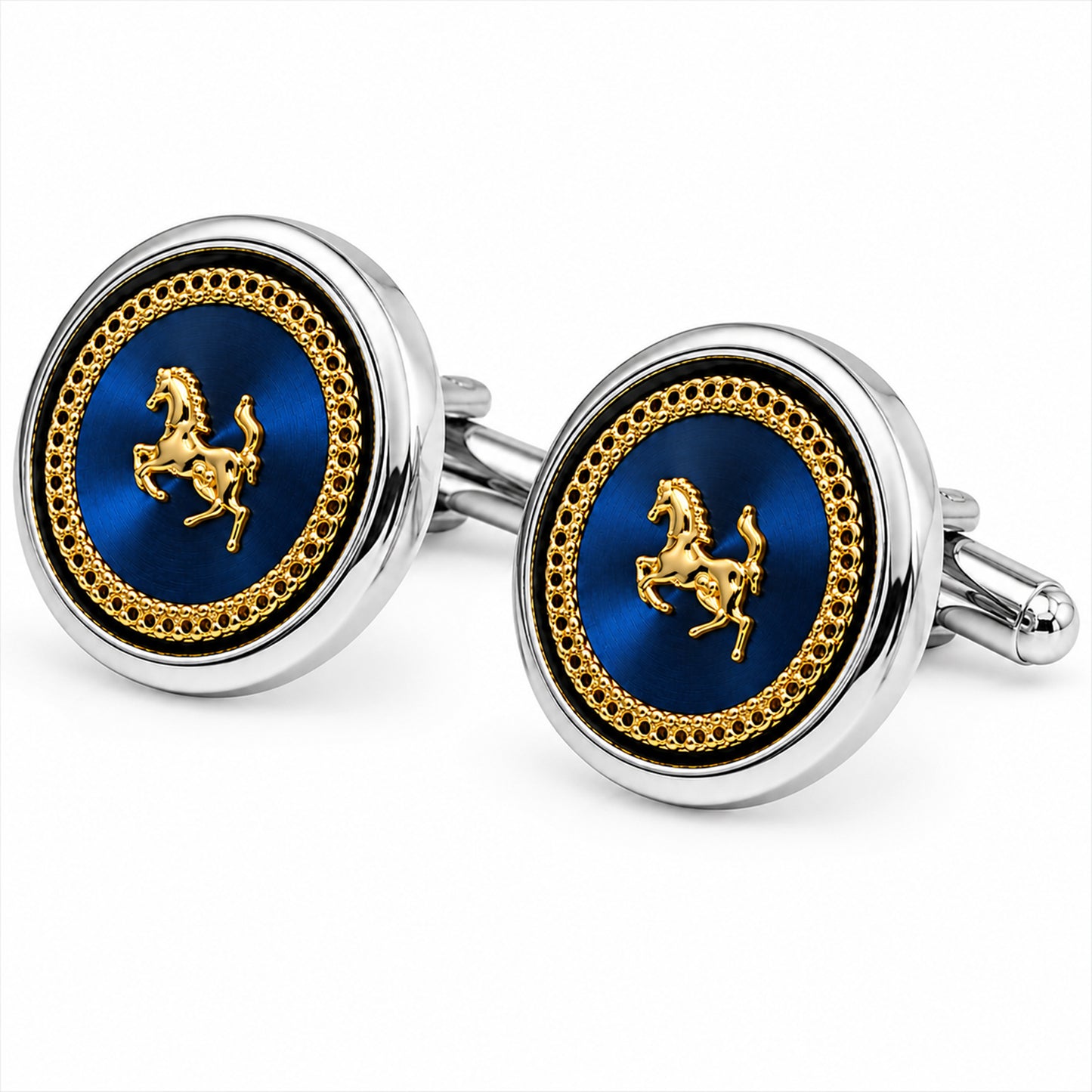 Fancy and Designer Silver plated Navy Blue Horse Design Cufflinks for Men (SJ_7209_BL)