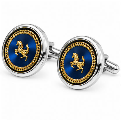 Fancy and Designer Silver plated Navy Blue Horse Design Cufflinks for Men (SJ_7209_BL)