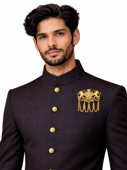 Antique Gold Plated Royal Lion Crest Dulha Brooch with Chain Tassels for Men (SJ_9113_AG)