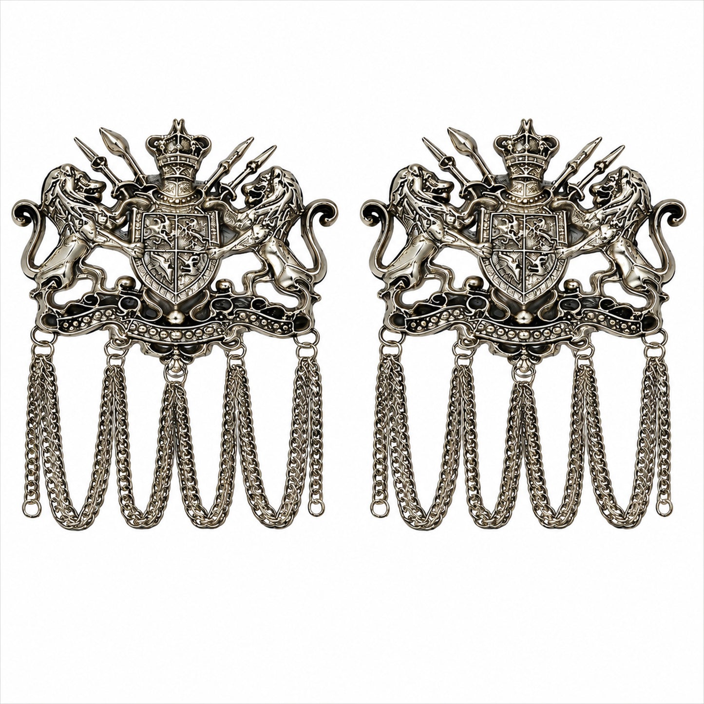 Antique Silver Plated Royal Lion Crest Dulha Brooch with Chain Tassels for Men (SJ_9113_AS)