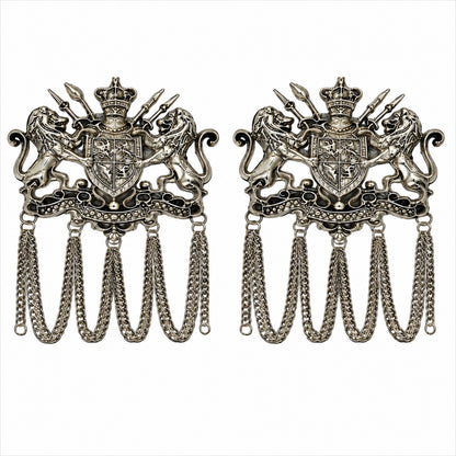 Antique Silver Plated Royal Lion Crest Dulha Brooch with Chain Tassels for Men (SJ_9113_AS)