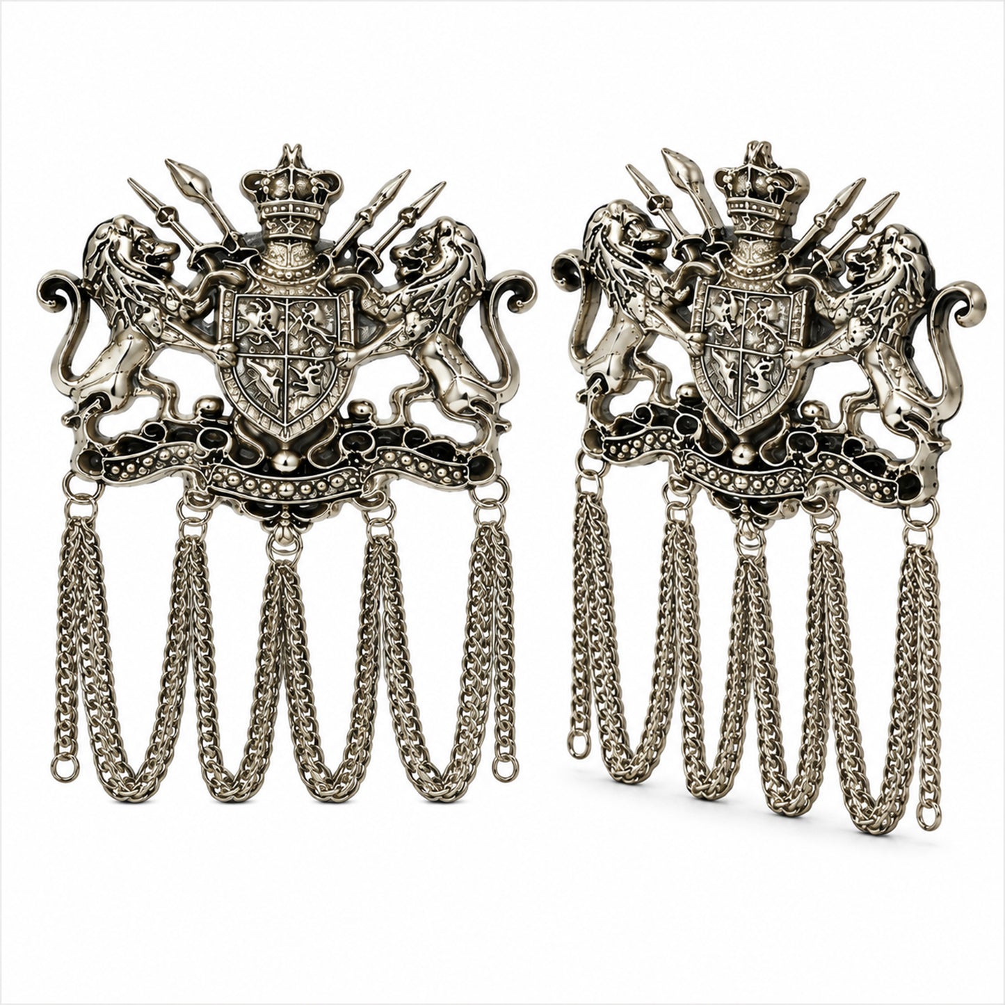 Antique Silver Plated Royal Lion Crest Dulha Brooch with Chain Tassels for Men (SJ_9113_AS)