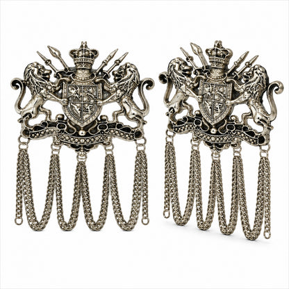 Antique Silver Plated Royal Lion Crest Dulha Brooch with Chain Tassels for Men (SJ_9113_AS)